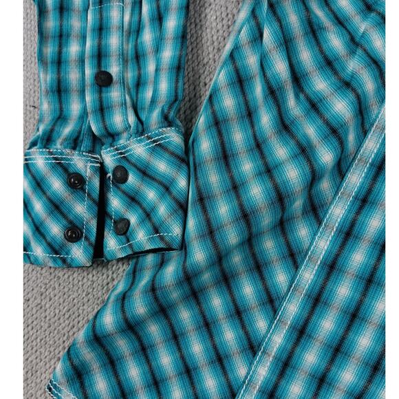 Rock & Roll Cowboy Western Shirt Mens Large Teal Check Western Rodeo Cowboy Snap - Picture 4 of 12